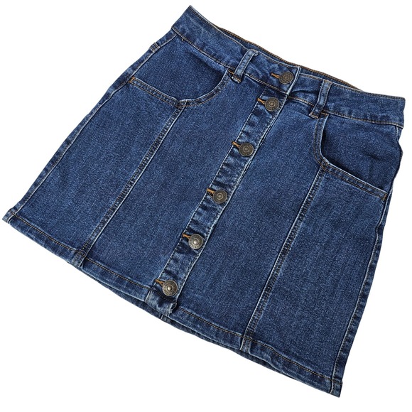 Almost Famous Dresses & Skirts - Almost Famous Mini Skirt Women's Size 3 Blue Denim Buttons Hippie High Rise Boho
